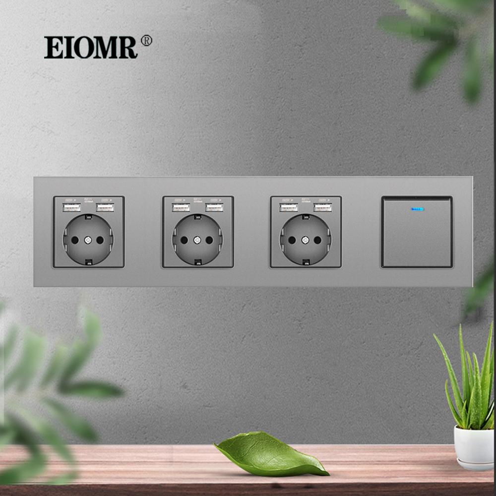 EIOMR A6 Series Grey Flame Retardant PC Panel Wall Switch EU Socket HDMI-compatible USB Type-C 2.1A Charger TV RJ45 Module DIY