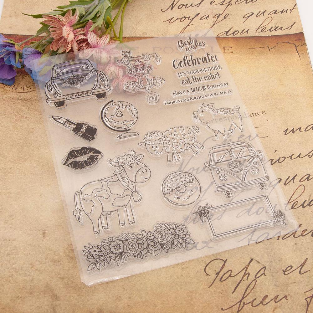 Прозрачные силиконовые прозрачные штампы с животными, жирафом, слоном для печати, сделай сам, скрапбукинг, декор для фотоальбома, поздравительный цветок