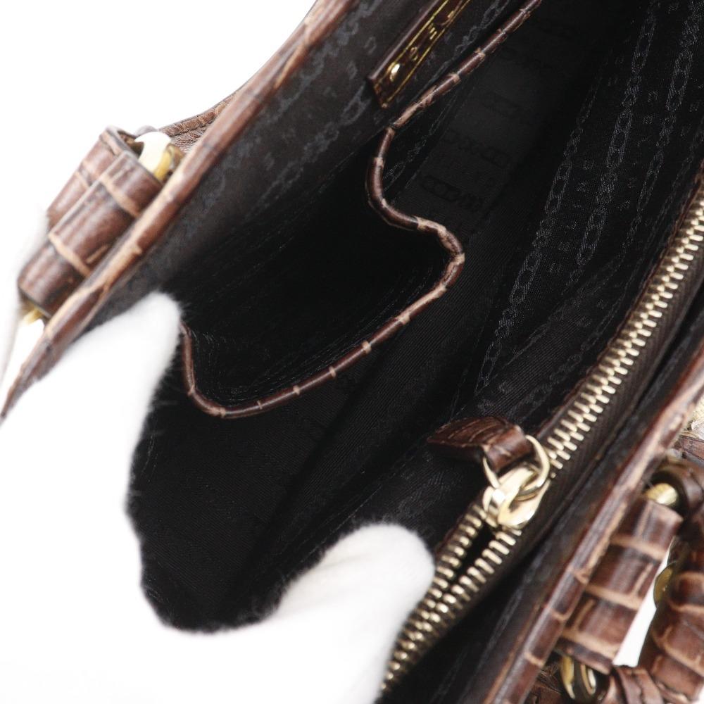 CELINE Boogie bag Handbag triomphe charm Brown straw/Embossed Leather Women Used