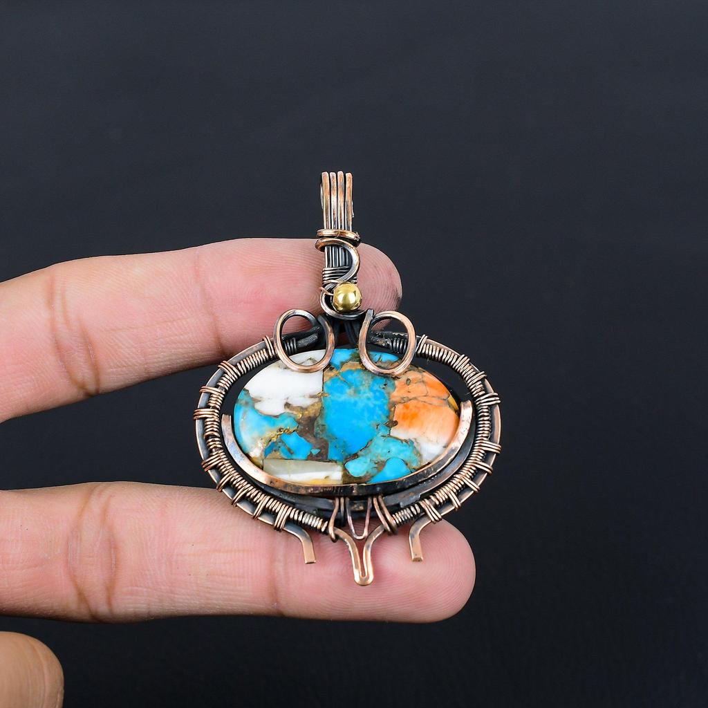 Колючая устрица, бирюзовый драгоценный камень, чистая медная проволока, обернутая подвеской ручной работы, ювелирные изделия