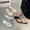 French Flat-bottomed Set of Toe Cool Slippers for Women's Summer Wear 2025 Soft-soled Flowers with Skirts Temperament Socialite Beach Slippers