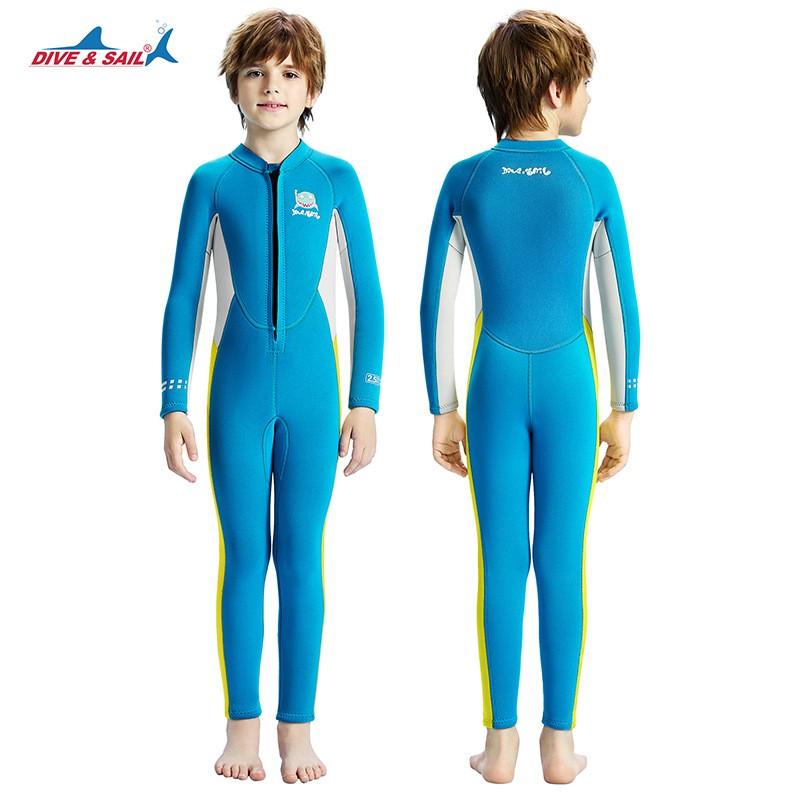 Kids Full-Body Wetsuit Diving Swimming Warmth Chloroprene Neoprene Long Sleeve Thermal Suit Blue Yellow Red