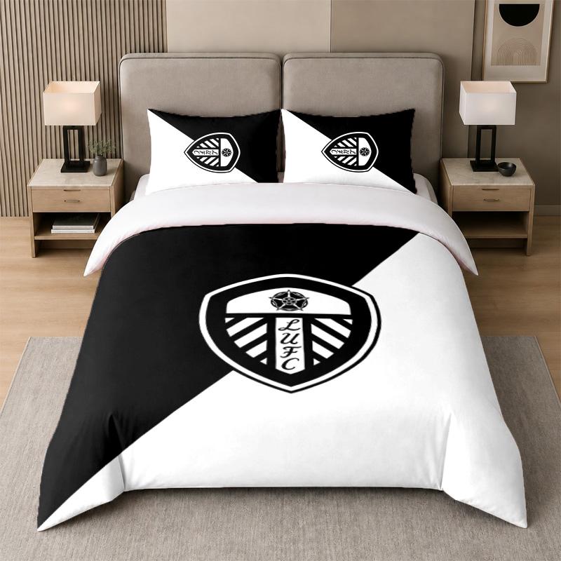 3Pcs Bedding SetLeeds United Football Soft Bed Sheet and Two Pillowcases Home Bedroom Decor