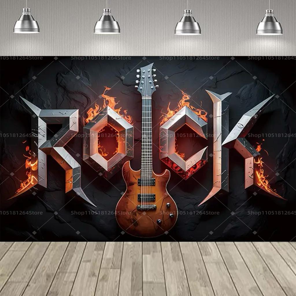Rock Roll Music Theme Party Decoration Backdrop Music Event Guitar Microphone Drum Party Decoration Banner Party Supplies207