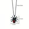 Gothic Punk Sliver Simulation Spider Insect Red Oval Crystal Pendant Necklace for Women Men Hallowmas Jewelry Accessories