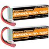 11.1V LiPo Battery 5200mAh, 3S LiPo Battery 50C Dean T Plug, for RC Cars/Trucks, Boats, Drones, and Buggies (2-Pack)