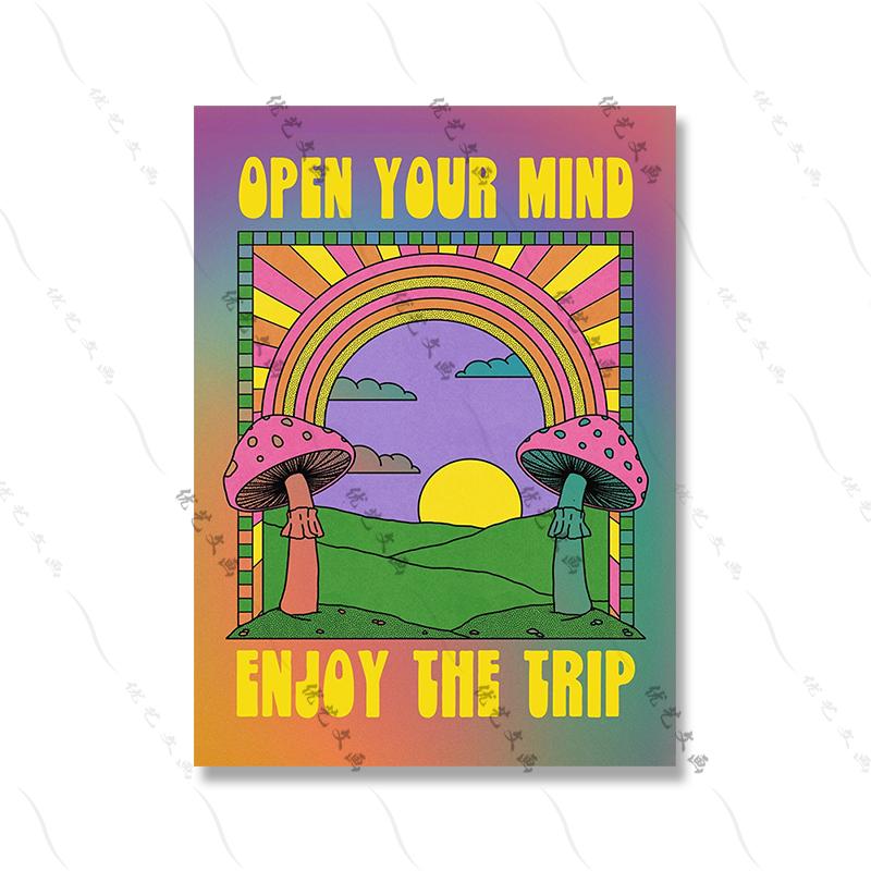 Bohemian Colourful Trippy Spiritual Flower Art Poster Print Retro Fashion Rainbow Smiley Face Canvas Painting Nursery Room Decor