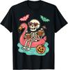Funny Summerween Skeleton Floating In Flamingo Cute Spooky T-Shir Unisex T-Shirt