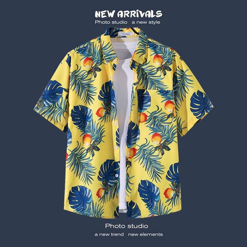 Мужская рубашка, летняя гавайская рубашка, повседневная рубашка, пляжная рубашка с коротким рукавом, цветочные растения, лацканы, гавайская праздничная одежда