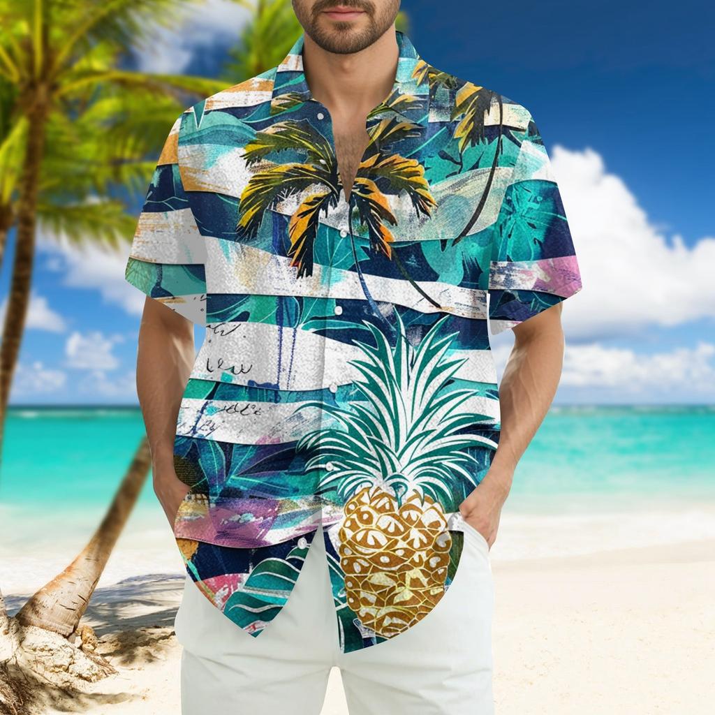 Men's Fashion Loose Hawaiian Printed Short Sleeve Beach Shirt