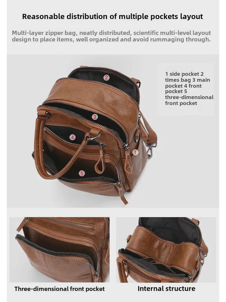 Women's 2025 Cross-Border Multifunctional Soft Leather Backpack: New Cowhide Casual Ladies Bag