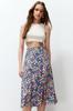 Women's Fashion Purple Printed High Waist Midi Stretchy Knitted Skirt with Gather Detail and Flounce