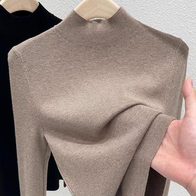 Свободный свитер в стиле вестерн с полуворотом для женщин на осень и зиму с базовым слоем, облегающий, с круглым вырезом, мягкий, вощеный, теплый свитер