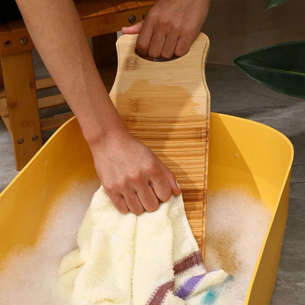 1Pcs Bamboo Wood Clothes Washboard Antislip Washing Scrub Board Durable Hand Wash Board  For Women