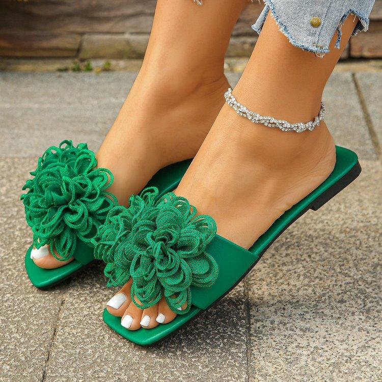 Тапочки для женщин 2025 Весна Новый стиль Женская мода Цветочный отдых Плоская подошва Пляжные крутые тапочки