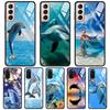 Blue Sea Animal Cute Dolphin Glass Case For Samsung Galaxy S21 S20 Ultra S10 Plus Lite S20fe 5g S10e S9 S8 Bumper Cover Funda