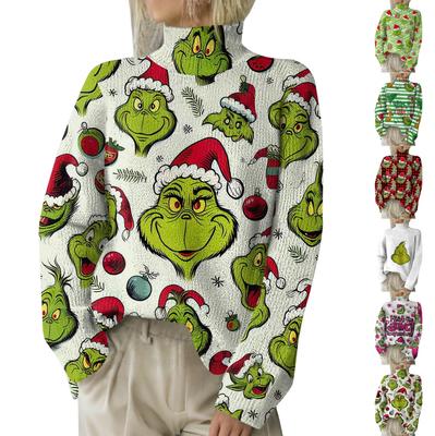 Рождественские толстовки для женщин Вязаный свитер Милая рубашка Осенняя водолазка Пуловер Топы