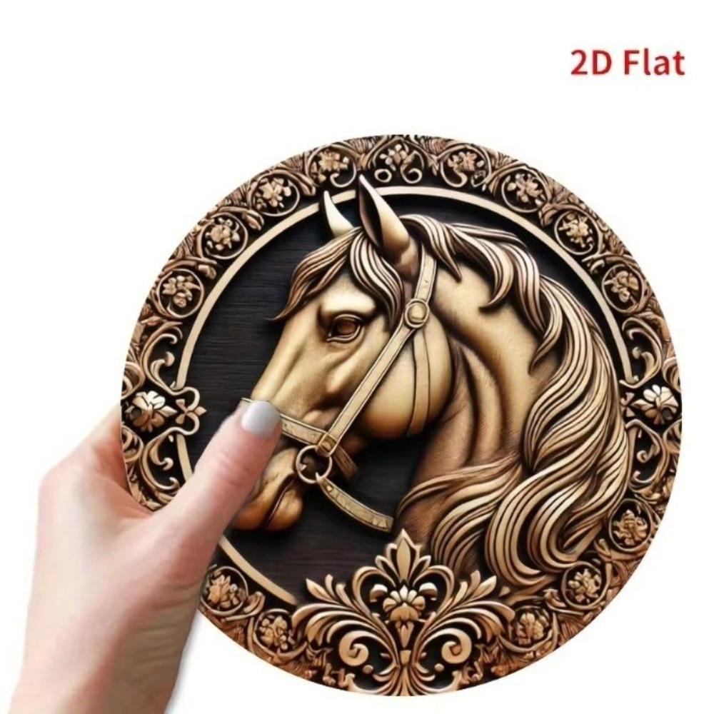 Horse Aluminum Metal Wall Art Round Decor Living Room Sign 2D Flat Print