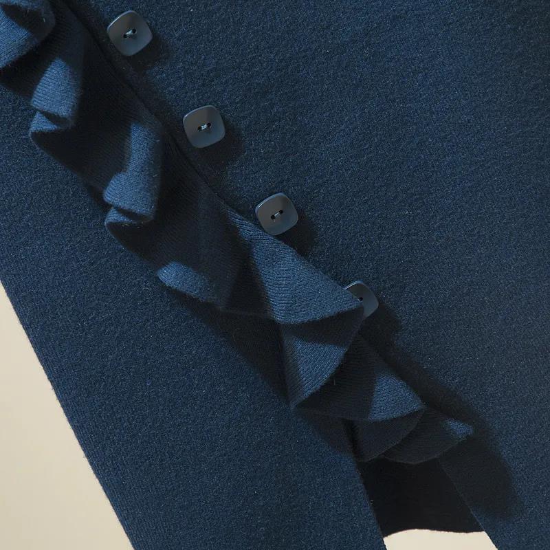 Вязаная юбка, женская осенне-зимняя юбка, зимняя со свитером, однобортная юбка на бедрах с деревянными ушками