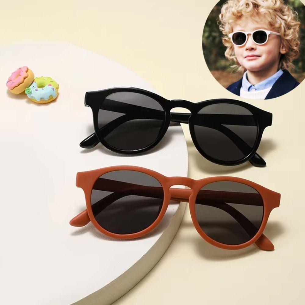 Round Frame Kid's Sunglasses Safety Goggles with Adjustable Strap Sunglasses Flexible Silicone Unbreakable Children Eyewear