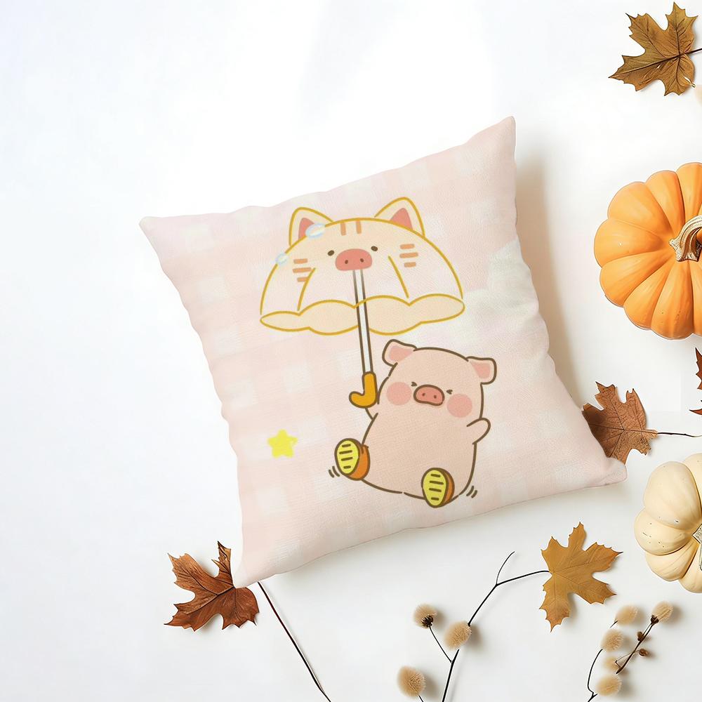 Cartoon LLulu Pig Pink Cushion Cover Iceland Washable Linen Soft for Daily Sofa Bed Home Room Decor