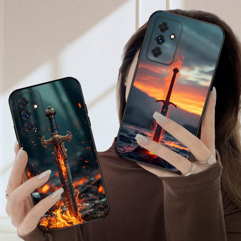 Меч с огнем Для Samsung S20FE S 21 22 23 FE 24 Plus 25 Ultra Galaxy M23 32 34 35 52 53 54 55 5G силиконовый мягкий чехол для телефона