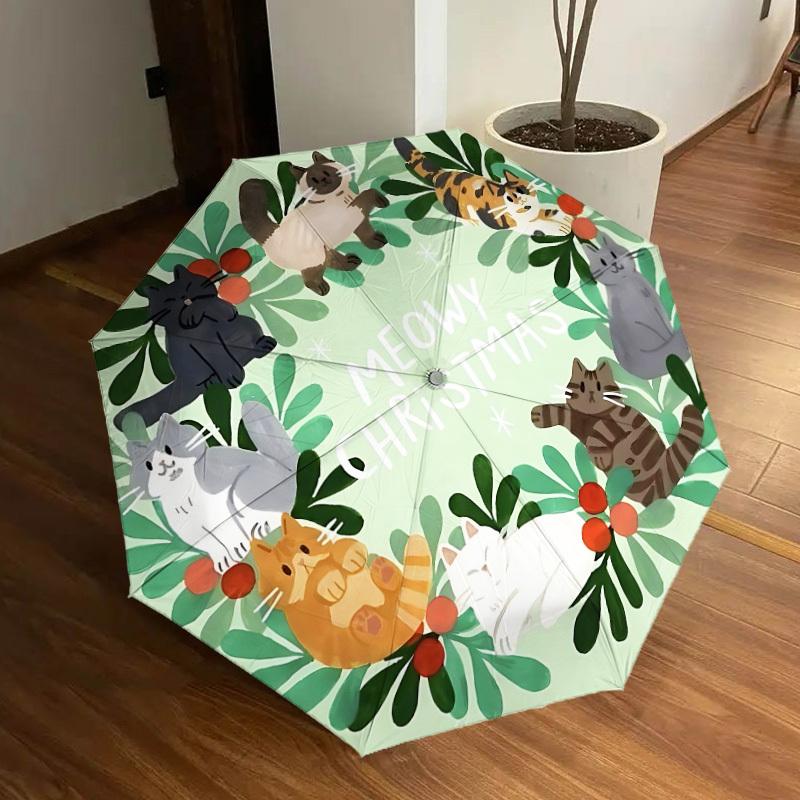 1pc Cat Wreath Automatic Folding Umbrella, Casual Outdoor Accessory, Birthday Festival Gift yy251126163