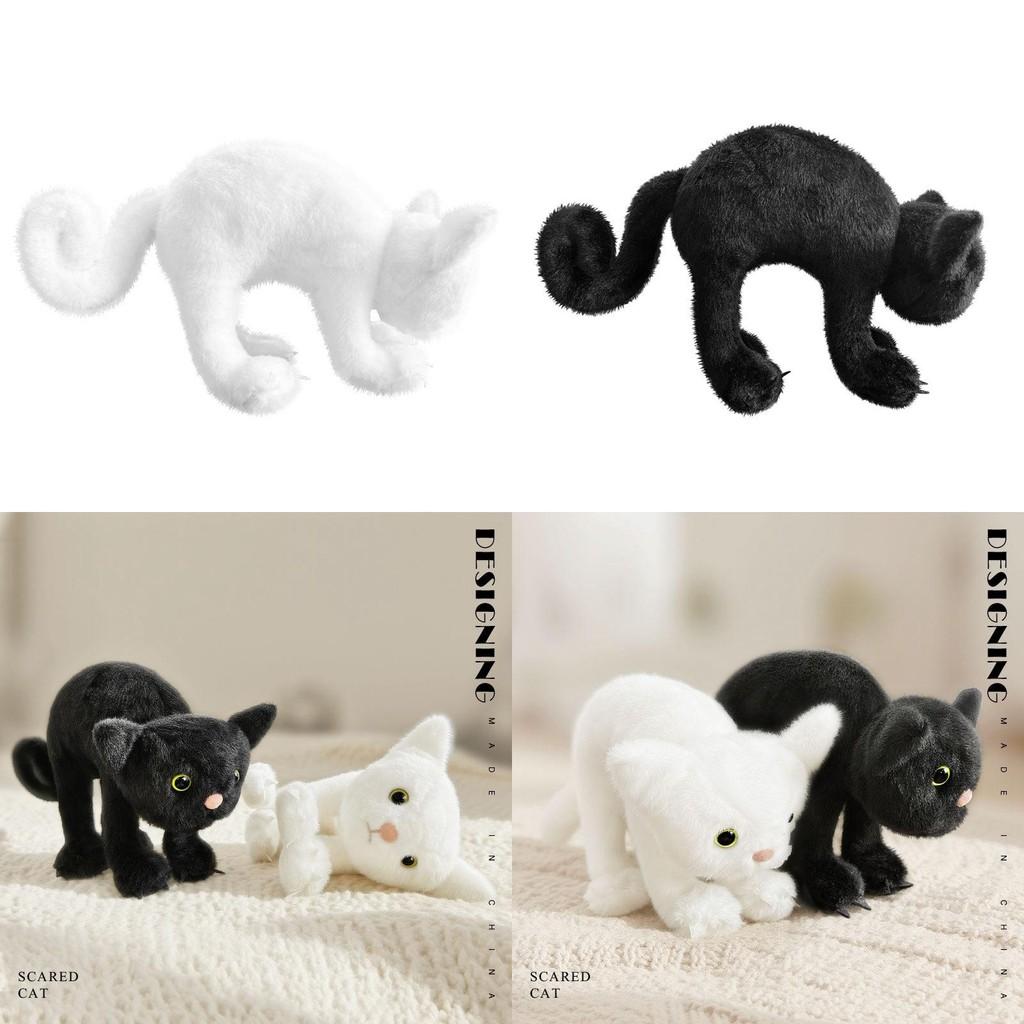 Black And White Cat Plush Toy With Funny Expression For Halloween Gift And Collectors Item