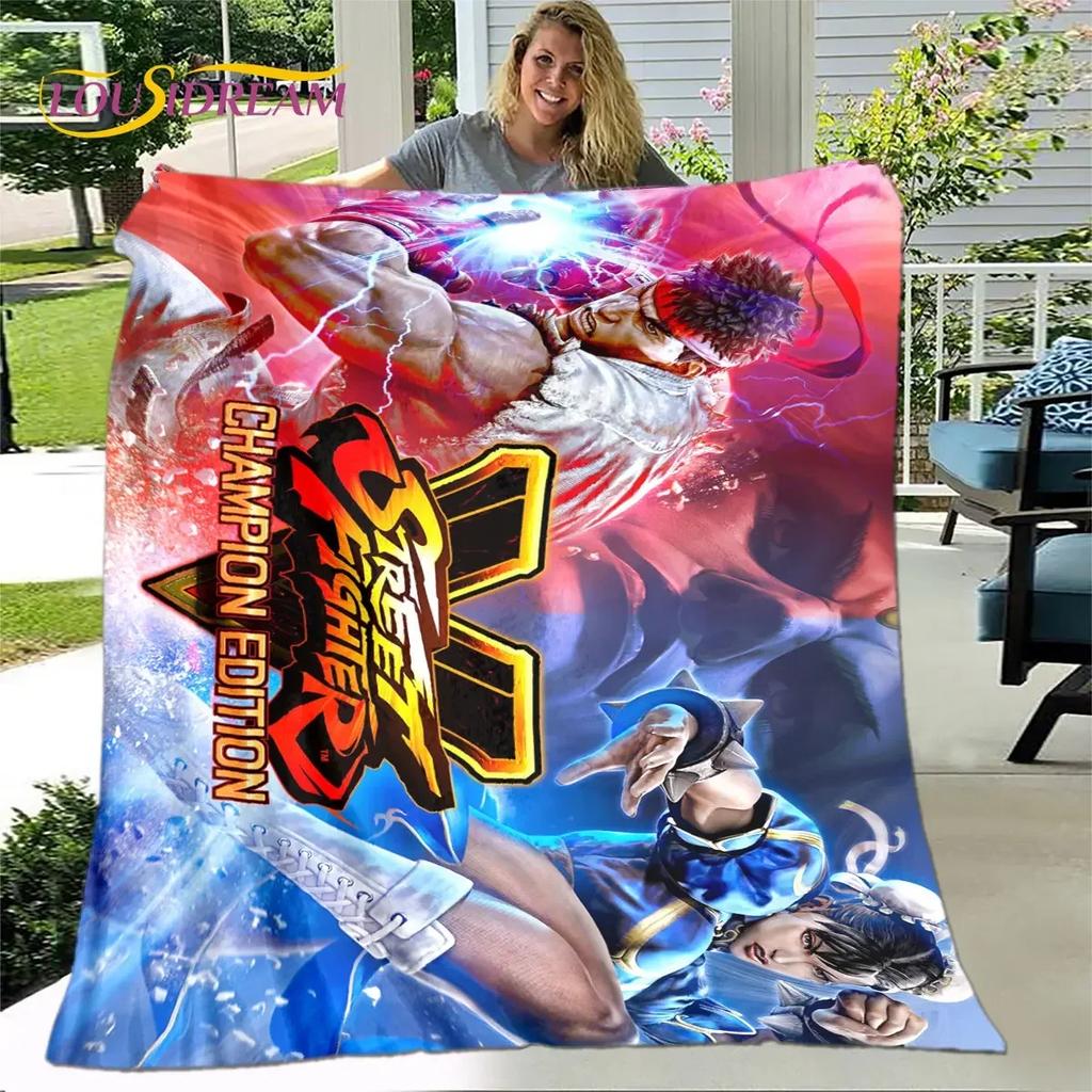 Мягкое плюшевое одеяло Street Fighter в стиле ретро, ​​игра-геймер, фланелевое одеяло для гостиной, спальни, кровати, дивана, чехол для пикника