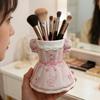Bow Dress Pencil Cup, Ceramic Desk Organizer, Cute Makeup Brush Holder for Girls Room, Office Gift for Women