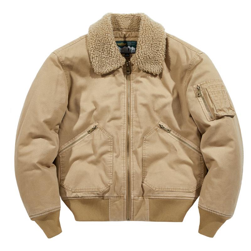 Мужское пальто из овчины с плюшевой подкладкой: Свободная молодежная летная куртка, хлопковая верхняя одежда для осени и зимы.