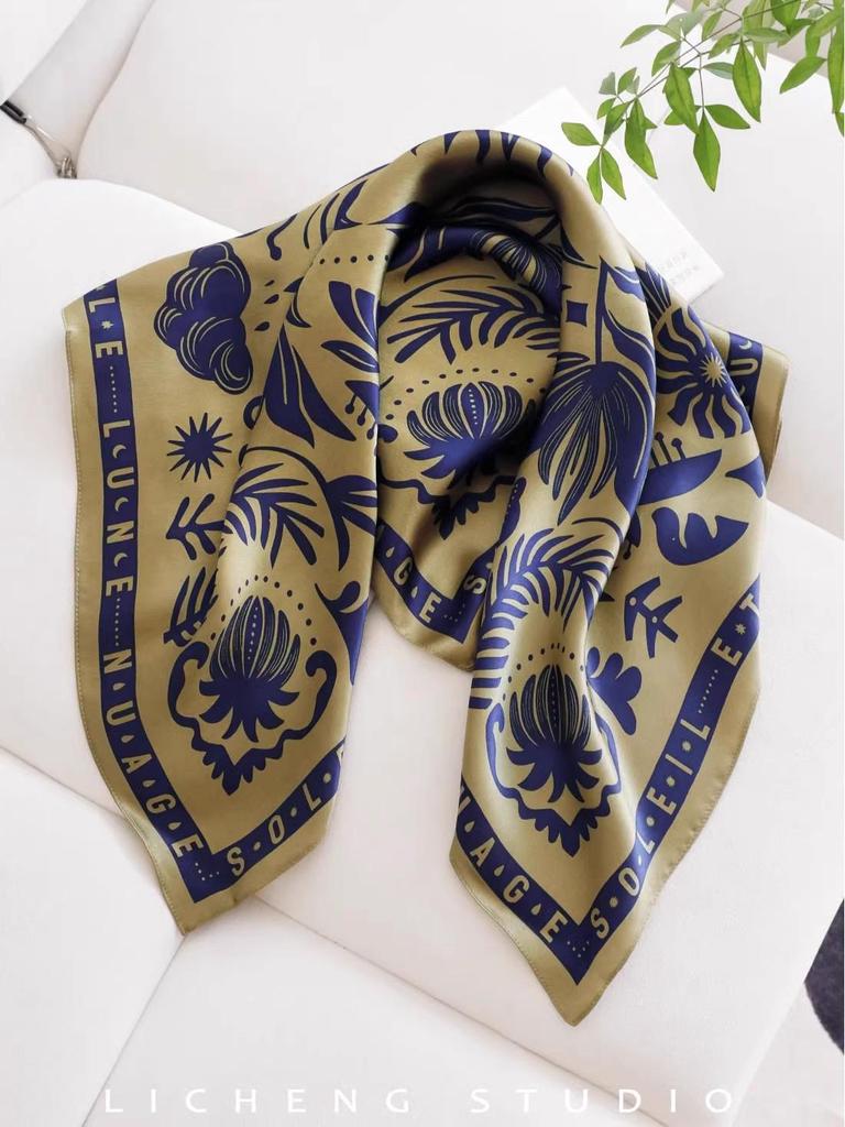 Yang Caiyu Style Striped Silk Square Scarf - Summer Sunscreen Accessory & Headband