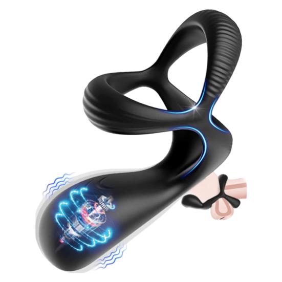 Вибрирующее кольцо-массажер для простаты с тройным кольцом, Силиконовый анальный стимулятор с мультичастотной вибрацией, Двойные кольца для задержки для усиленного удовольствия