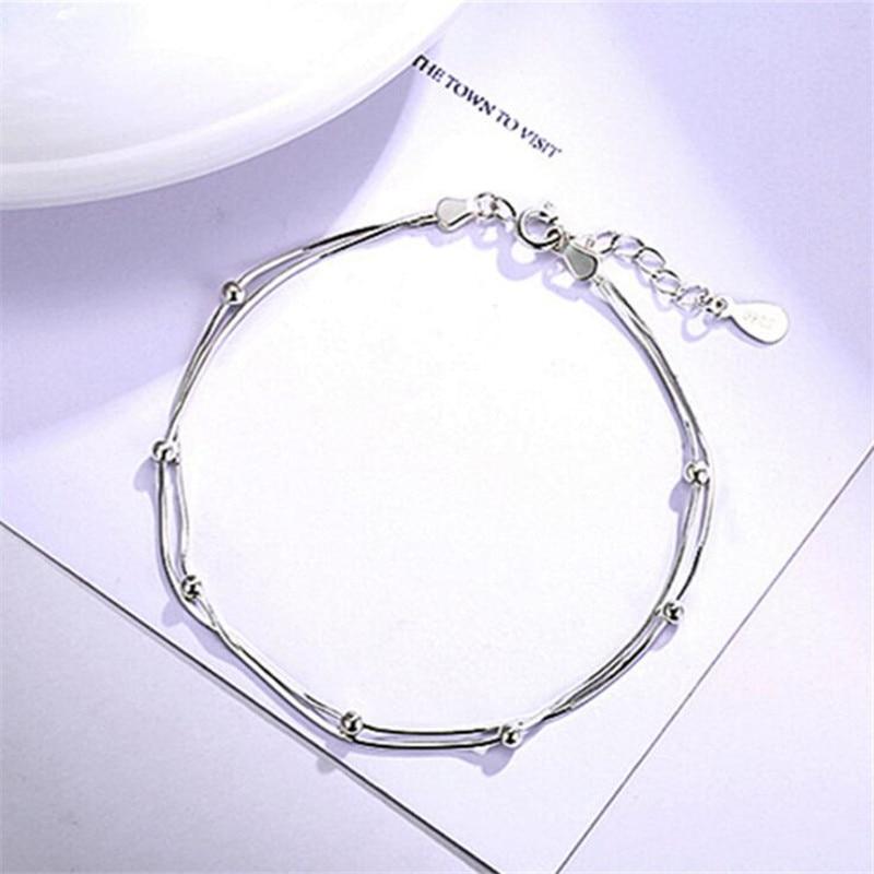 New Simple Beads Double Layer Mini Transfer Beads 925 Sterling Silver Jewelry Personality Snake Bone Chain Bracelets Sb176