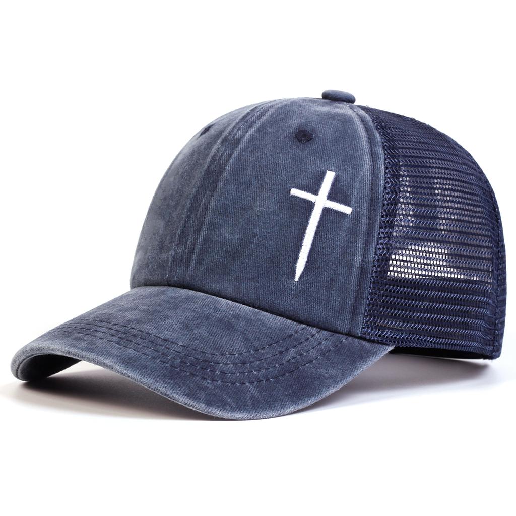 Unisex Arrow Cross Embroidery Adjustable Wash Baseball Hat Hip Hop Breathable Mesh Hats Spring Summer Outdoor Sport Travel for Women Men