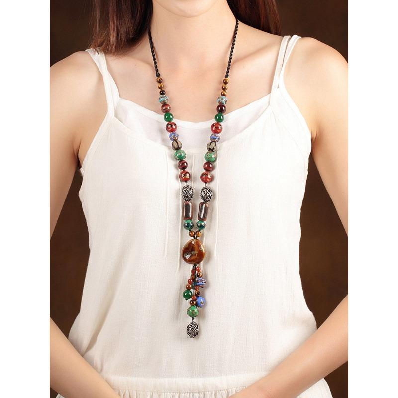 Цепочка для свитера Длинный стиль Характерный Высококлассный бутик Керамическая подвесная цепочка Украшение Глазурованная Характерное Ожерелье Этнический стиль Ретро Женский