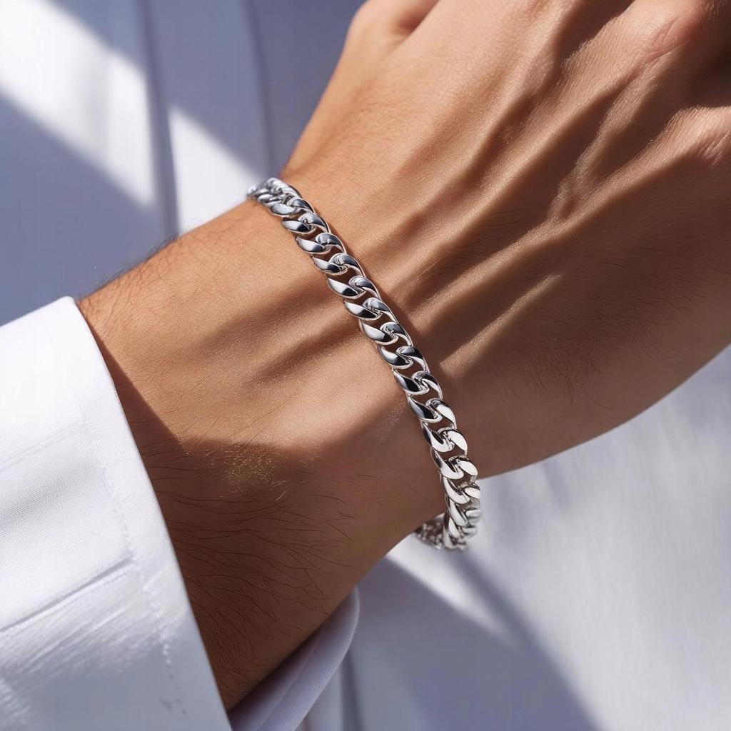 ITALIAN Silver Men' Bracelet SOLID 6mm 925 SILVER DIAMONDED Thick