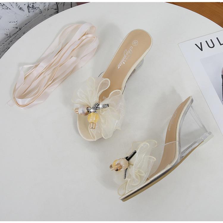 1098 Series 8cm Heel Women's Shoes Simple Slanted Heel Slipper Clear Wedge Slipper Heel Sandals Show Sandals LFD