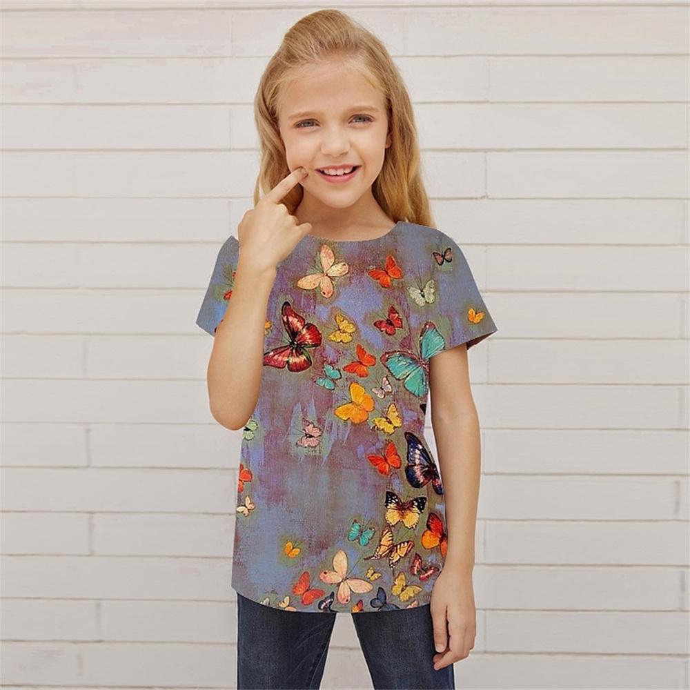 T Shirt For Girls Animal Butterfly Girl T Shirts Kids Gift Tee Short Sleeve Casual Top Tee Children's Clothing