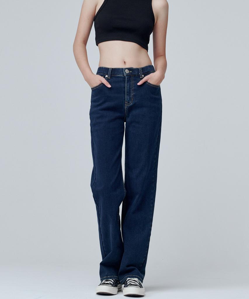 MALOUPE 9101 Brushed High-Rise Wide Denim Pants (Dark Indigo)