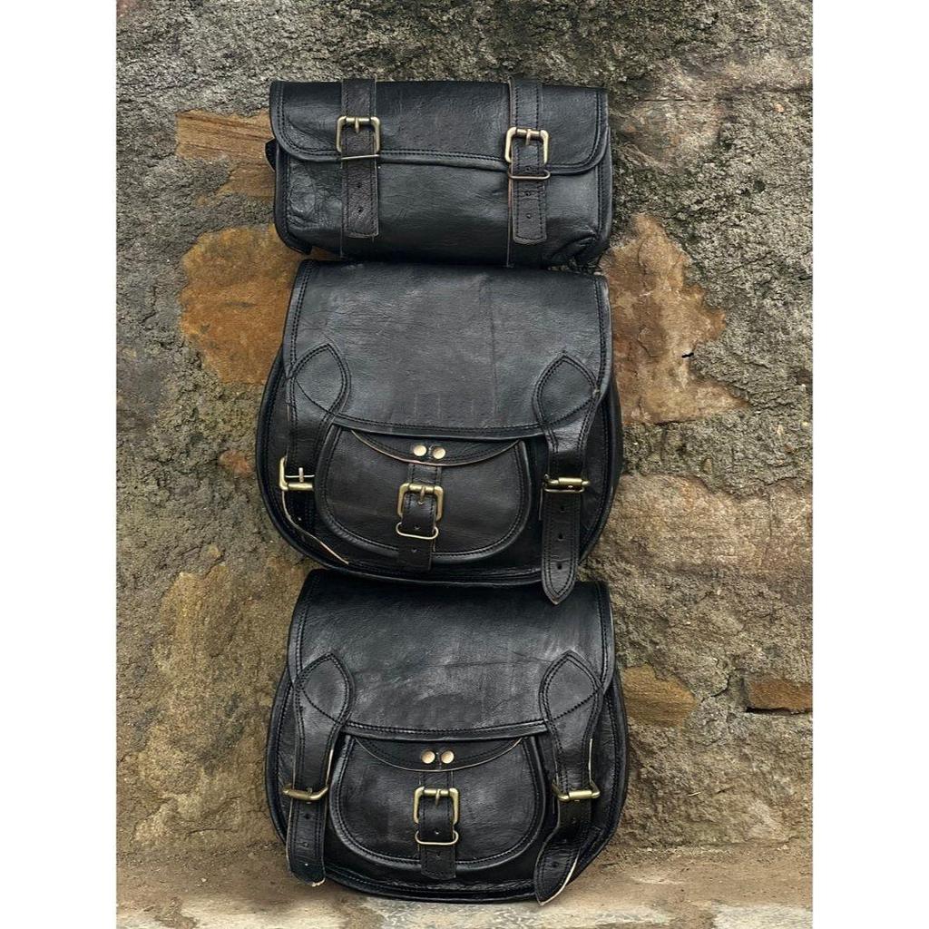 Кожаные седельные сумки, сумка для мотоцикла, черный комплект, три сумки, кофры, седельные сумки для спортивных комментаторов, набор из трех сумок