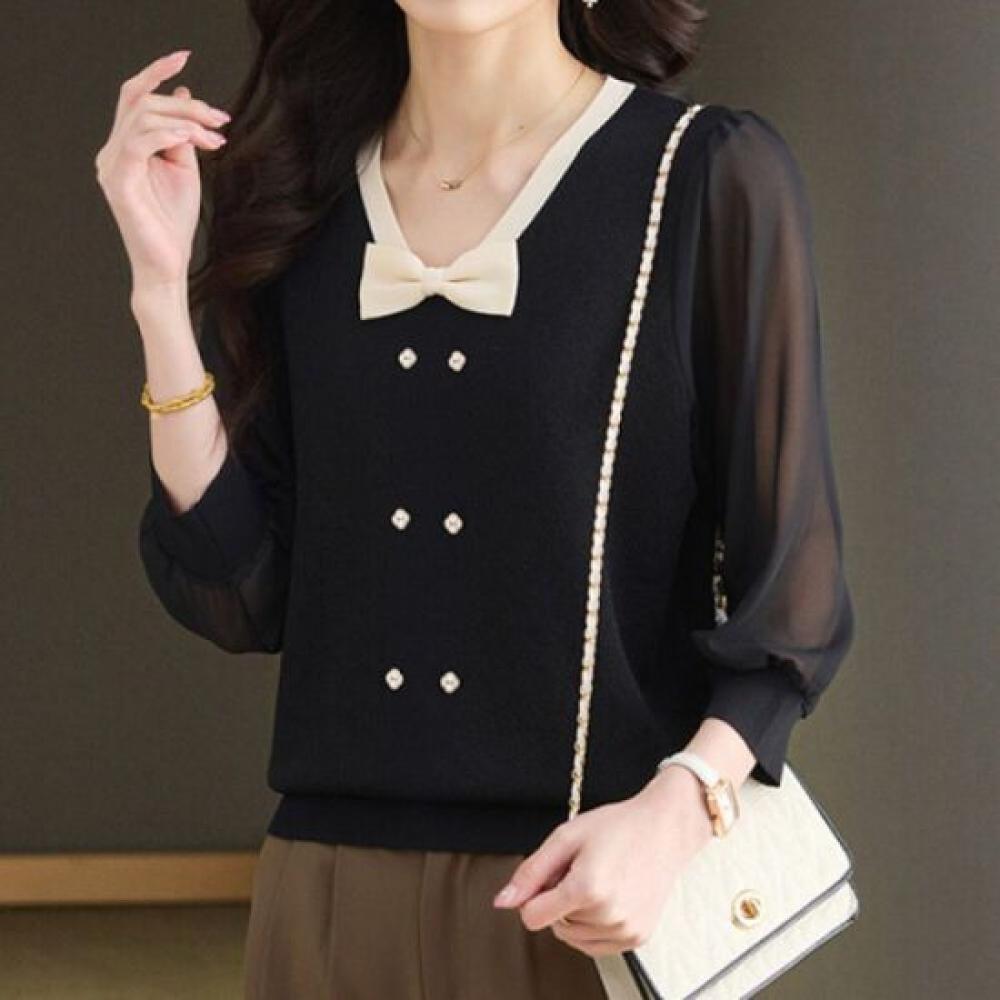 NaVaVa V Neck Sheer Knitted Tee Nk2897