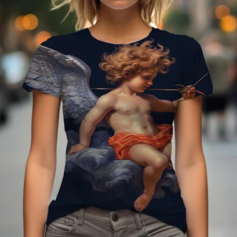 Женская футболка Angel Baby с 3D-принтом, повседневная футболка с короткими рукавами и круглым вырезом Y2K, уличная одежда Harajuku, футболка, женская одежда
