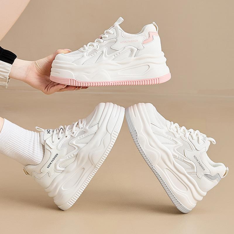 Мода 8,5 см Белая Натуральная Кожа Женские Повседневные Женские Вулканизированные Кроссовки Дышащая Сетка Спорт Ходьба Платформа Плоская Обувь для Бега