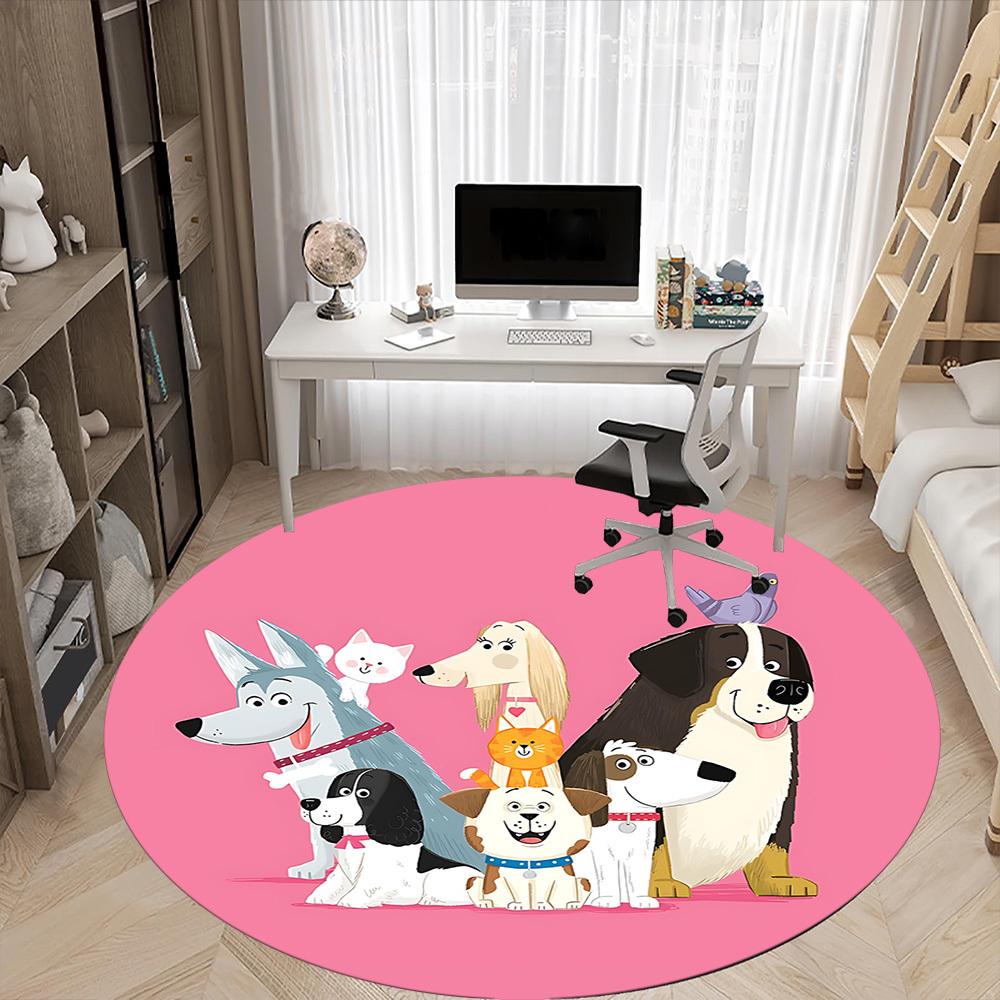 1PC Puppies Pets Office Round Area Rug, Mat Suitable For Office, Under Office Chairs Bedroom Living Room Home Decor, Room Deco