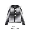 Araltay New Arrival Fashion Style Women's Clothing Fashion All-Match Casual Style Flower Fastener Decoration Stripes Cardigan