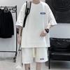 Мужской комплект из 2 предметов, повседневный спортивный костюм, шорты, летний свободный спортивный костюм с коротким рукавом, спортивный комплект, домашняя одежда с вафельной текстурой, подходящий костюм