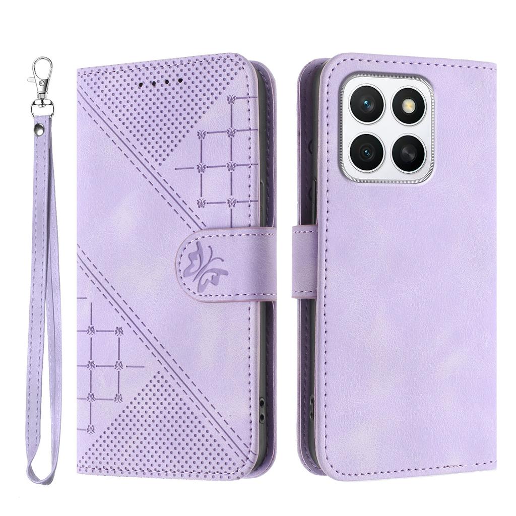 For Honor X8b 4G/Honor X8c 4G Leather Wallet Case Butterfly Flower Imprinted Phone Cover with Strap