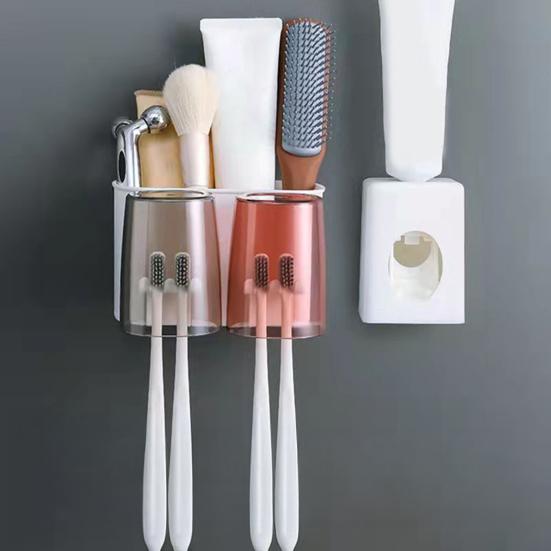 Toothbrush Holder Toothpaste Squeezer Set Simple Installation Wall Mounted Bathroom Toothbrush Holder with Storage Compartments