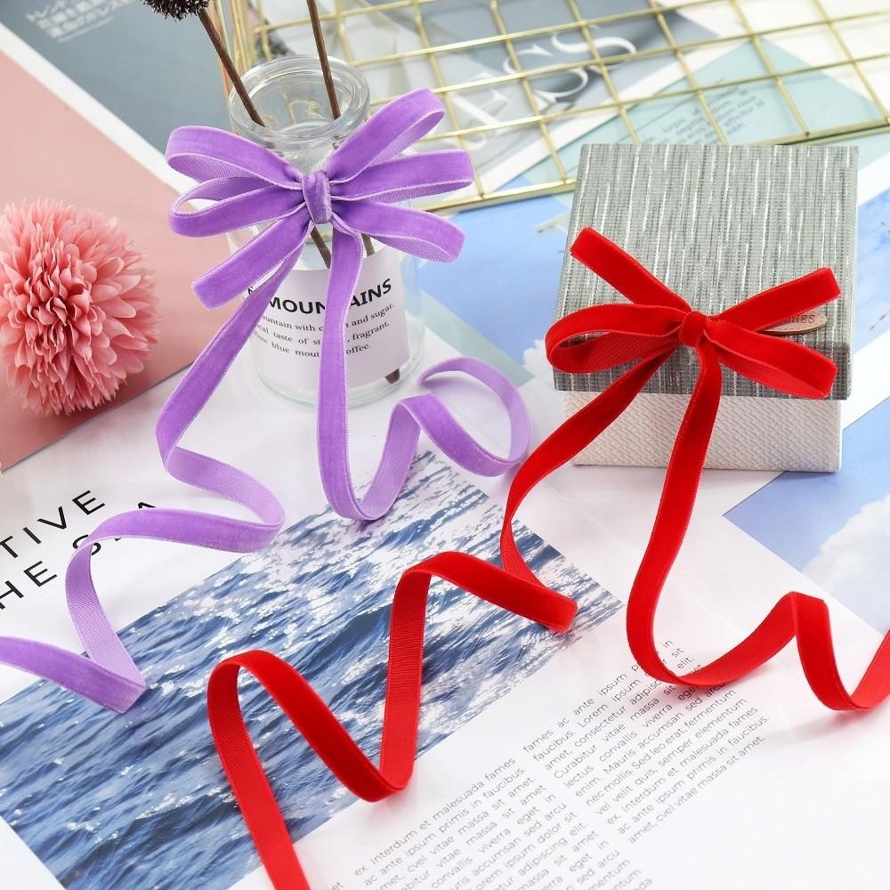10 Yards/Roll Velvet Ribbon 1/2 Cm Wide Solid Color Gift Packaging Ribbon One-Sided Velvet Christmas Ribbon